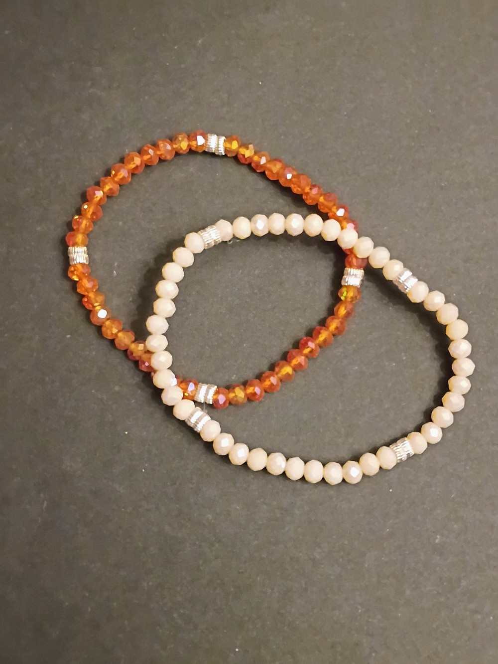 Womeneaded Stretch Bracelet Set - Amber and Cream